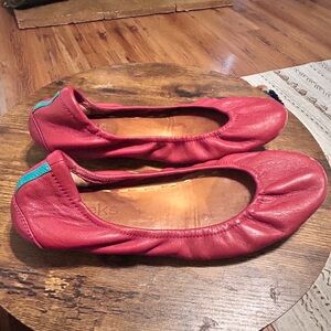 Tieks Red Leather Flats with Teal Accent
